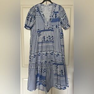 English Factory Blue and White Tiered Midi Dress